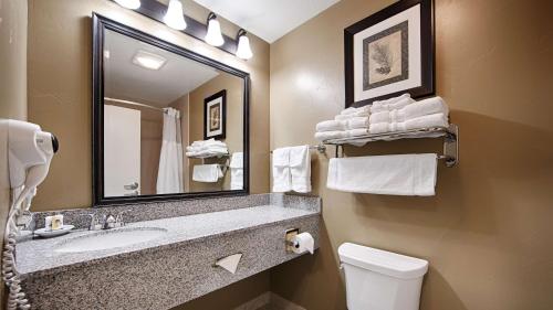 a bathroom with a sink and a toilet and a mirror at Best Western Plus Layton Park Hotel in Layton