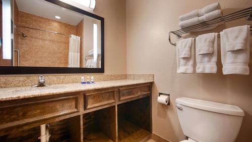 a bathroom with a sink and a toilet and a mirror at Best Western Plus Palo Alto Inn and Suites in San Antonio