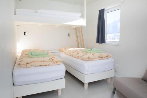 a bedroom with two bunk beds and a couch at Guesthouse Baegisa in Akureyri