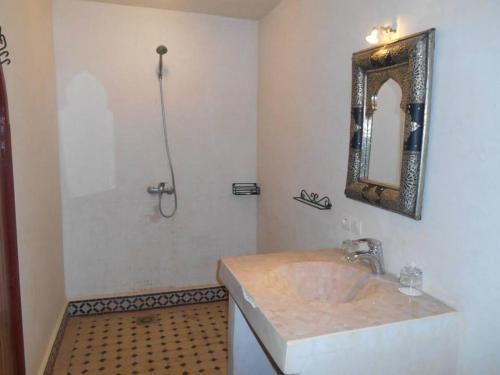 bagno con lavandino e specchio di Kasbah Tissint a Tissint