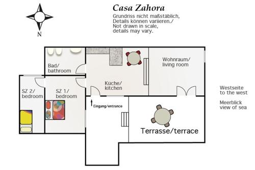 un diagrama del plano del suelo de una casa en Casa Zahora Finca SanJuan Batista, en Guía de Isora