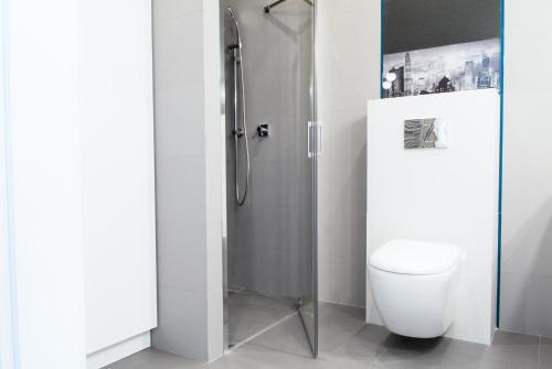 bagno con doccia e servizi igienici. di Apartament 4 You a Grudziądz