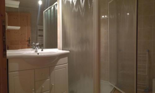 a bathroom with a sink and a shower at Chalet des Cascades in Sixt