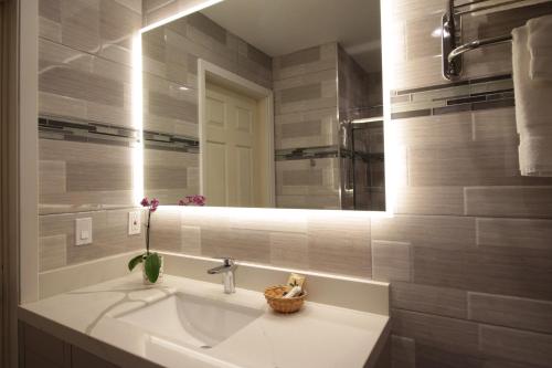 a bathroom with a sink and a mirror at Mirage Inn & Suites in San Francisco