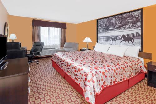 a hotel room with a bed and a television at Super 8 South by Wyndham in Bowling Green
