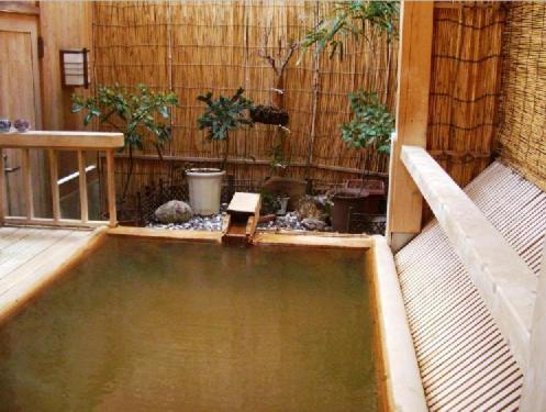 una gran piscina de agua en una habitación con plantas en Oga Banseikaku, en Oga