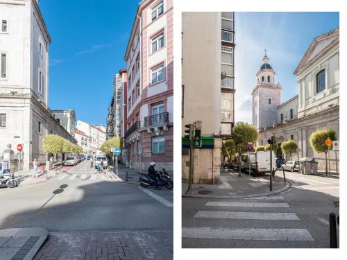 two pictures of an empty street in a city at Urban Suite Santander in Santander