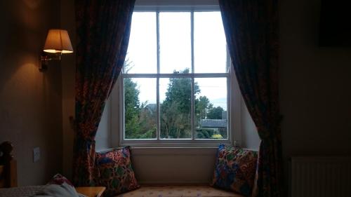 a window in a bedroom with a view of a tree at The Silverdale Hotel in Silverdale