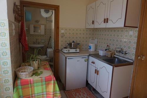 a small kitchen with a sink and a counter at Artemis House in Karpathos