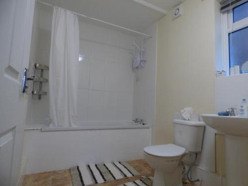 a white bathroom with a toilet and a sink at Beckley House in Nottingham