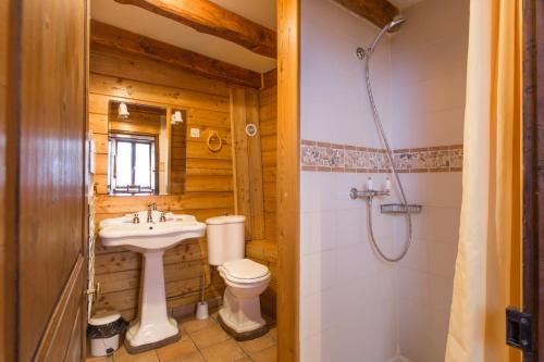 a bathroom with a sink and a toilet and a shower at Au Coeur Des Alpes in Villarodin-Bourget