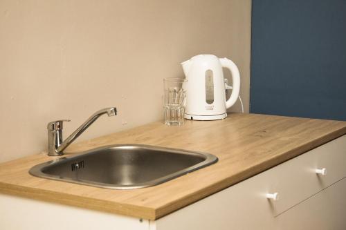 a kitchen counter with a sink and a toaster at Hostel Oras in Vilnius