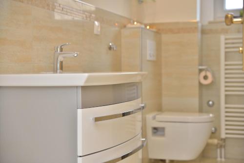 a bathroom with a sink and a toilet at Villa Dalmatina Zadar mit Pool in Zadar