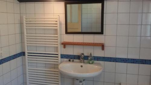 Oostwold的住宿－米爾蘭德住宿加早餐旅館，一间带水槽和镜子的浴室
