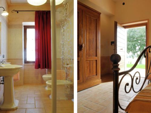 two pictures of a bathroom with a sink and a toilet at Farmhouse in Montoro near Montoro Castle in Narni