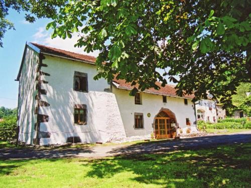 a large white house with a tree at Spacious holiday home near the forest in Esmoulières