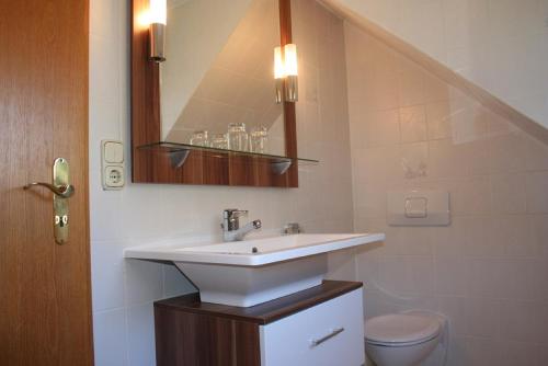 a bathroom with a sink and a toilet at Steiner Wirt in Tiefenbach