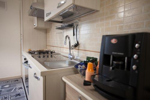 una pequeña cocina con fregadero y microondas en Amira Luxury Apartments, en Santa Maria Capua Vetere