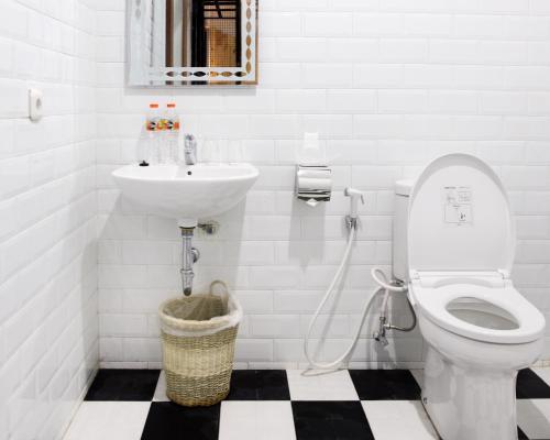 a bathroom with a toilet and a sink at Omah Njonja Bed & Brasserie in Yogyakarta