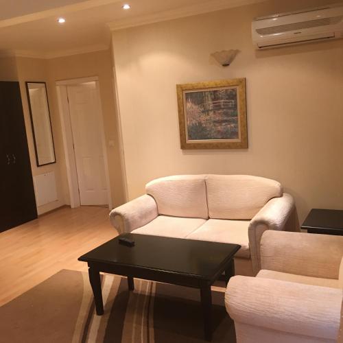 salon z kanapą i stolikiem kawowym w obiekcie Alex Apartment Sofia w mieście Sofia