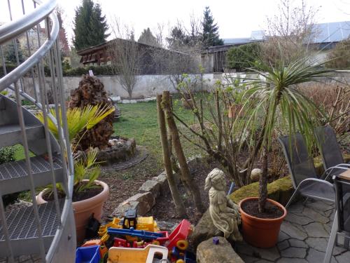 um jardim com plantas e brinquedos num quintal em Wohnung Kronacher em Stadtsteinach