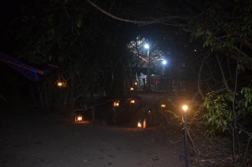 a night time picture of a house with lights at Hidden Jungle Village in Wilpattu