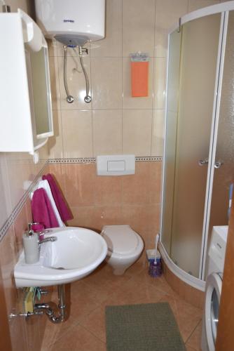 a bathroom with a sink and a toilet and a shower at Apartman Sena in Vodice