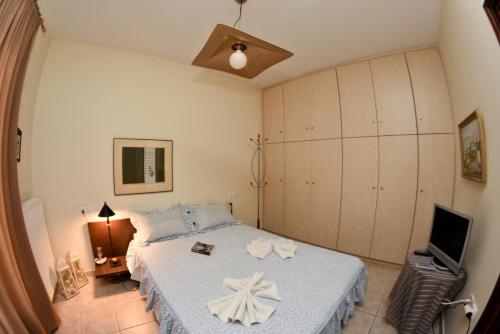 a bedroom with a large bed and a television at Near Paradise in Koropi