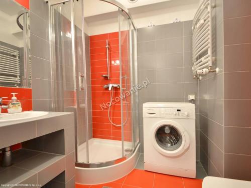 コウォブジェクにあるApartamenty Iz-Mirのバスルーム(シャワー、洗濯機付)