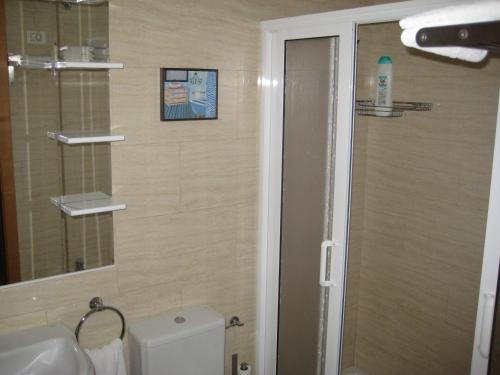 サンタクルス・デ・テネリフェにあるS/C de Tenerife, apartamento 1 dormitorioのバスルーム(トイレ、洗面台、シャワー付)