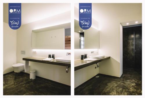 - deux photos d'une salle de bains avec lavabo et miroir dans l'établissement ORM - Saraiva de Carvalho Apartments, à Porto