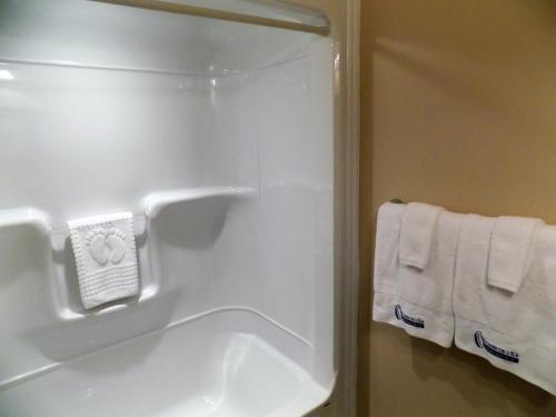 a bathroom with a sink and a towel at L'Oasis de l'Île in Saint-Eustache