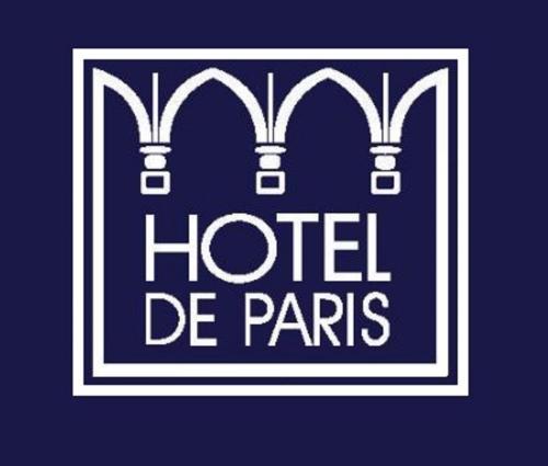 a hotel de paris logo on a blue background at Logis Hôtel de Paris - Restaurant - Pâtisserie in Saint-Avold