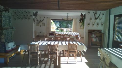 a dining room with a table and chairs at Jagdhaus Gerlos**** in Gerlos