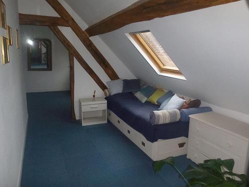 une chambre avec un lit dans un grenier dans l'établissement Villa Rosa, à Saint-Georges-sur-Cher