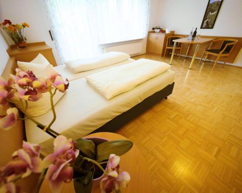 コブレンツにあるBoardinghaus Hähnのベッドルーム1室(ベッド2台、鉢植え付)