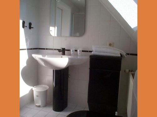 a bathroom with a sink and a mirror at Hotel-Restaurant Pfeffermühle in Dörverden