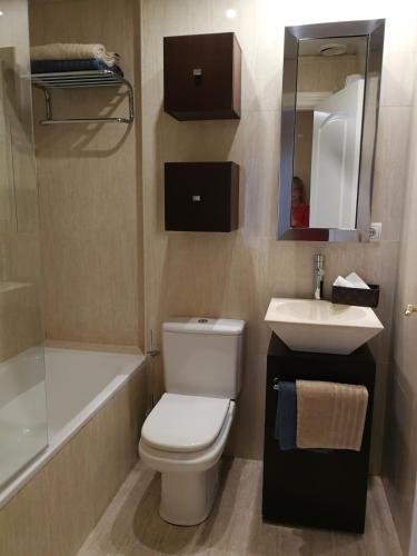 a bathroom with a toilet and a sink and a tub at 18 Torres El Pilar in Zaragoza