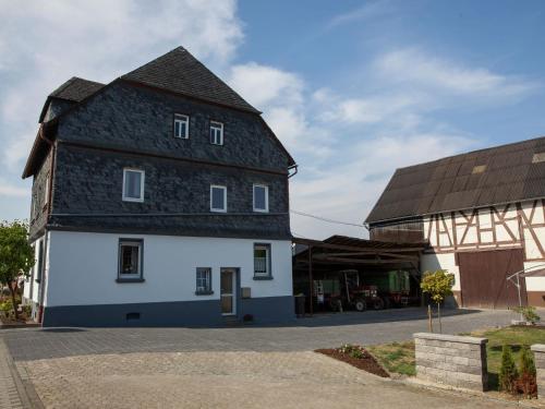 a large white house with a black roof at Spacious holiday home between Mosel and Hunsr ck in Blankenrath