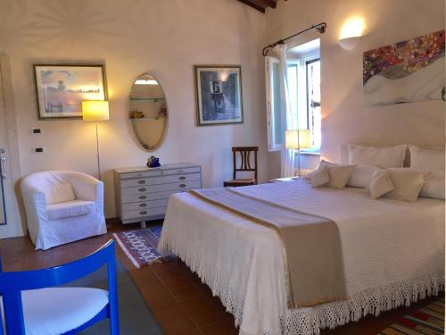 キアンチャーノ・テルメにあるLa Vittoria 10 – La Soglia della Val d’Orciaのベッドルーム1室(ベッド1台、椅子、鏡付)
