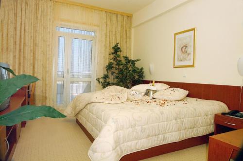Schlafzimmer mit einem Bett und einem Fenster in der Unterkunft Hotel Zovko in Slavonski Brod