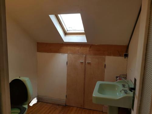 a bathroom with a sink and a toilet with a skylight at NDP Family (Ndong Du Pierrier) in Montigny-lès-Cormeilles