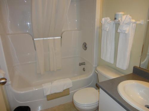 Park Inn Motel في كابوسكاسينغ: حمام مع حوض ومرحاض ومغسلة