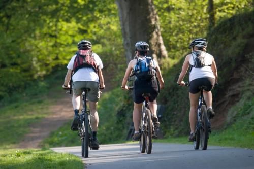 three people riding bikes down a road at Dufferin Coaching Inn in Killyleagh