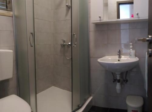 y baño con ducha y lavamanos. en Apartment Romana en Ilovik