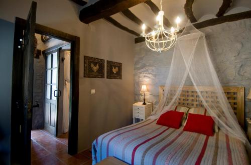 San Román de CamerosにあるCasa Concejosのベッドルーム(蚊帳付きのベッド付)