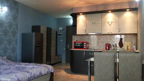 una pequeña cocina con nevera y encimera en Kobaladze 4 Apartment en Batumi