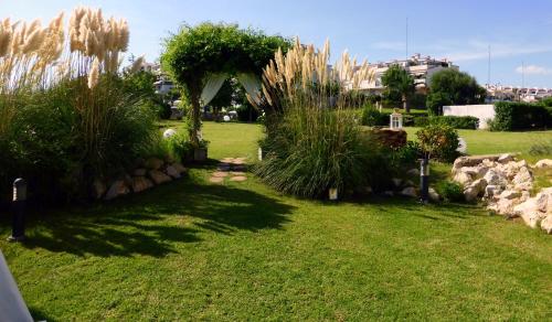 a garden with grass and plants in a yard at Estela Barcelona in Sitges