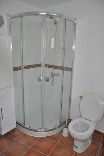 a shower stall in a bathroom with a toilet at Casa Tamayo in Órgiva