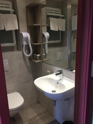 a bathroom with a sink and a toilet at L'Hôtel des Bords de L'ill in Erstein